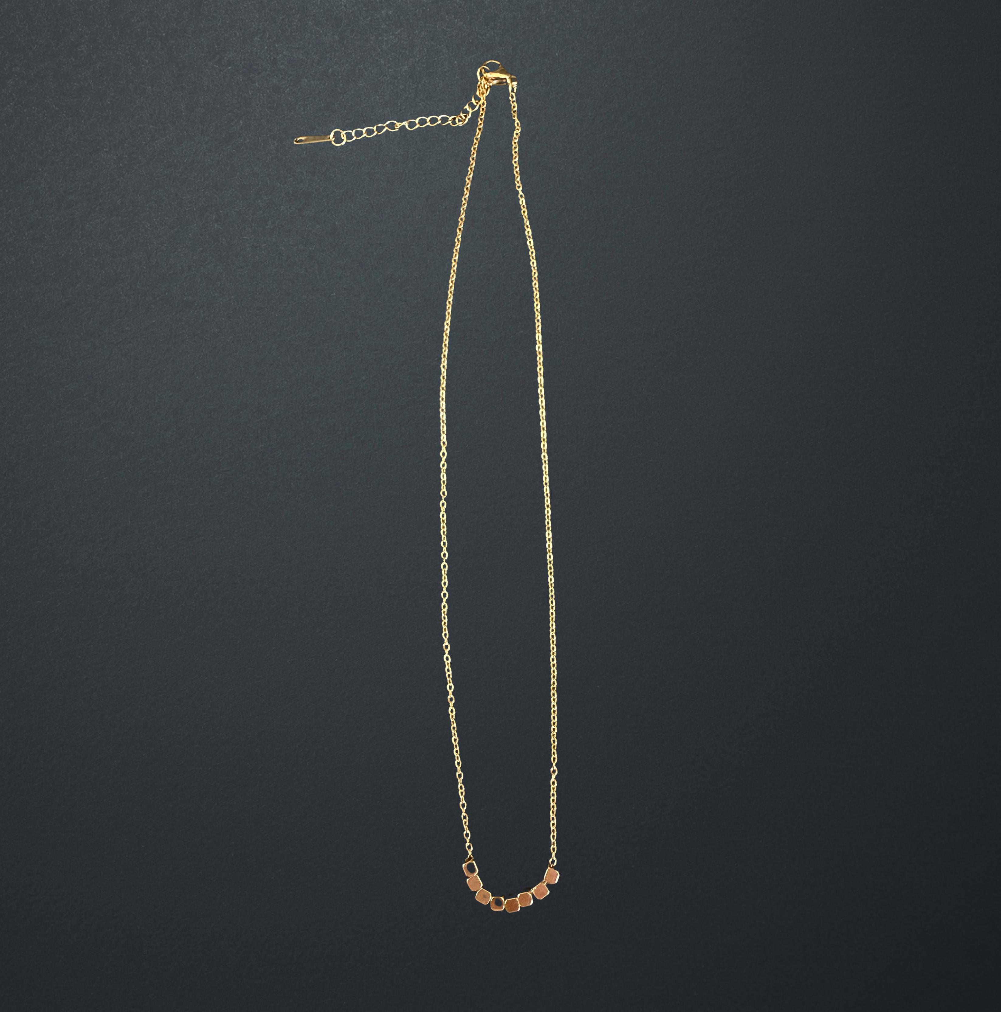 Gold Stainless Steel Cube Bead Necklace