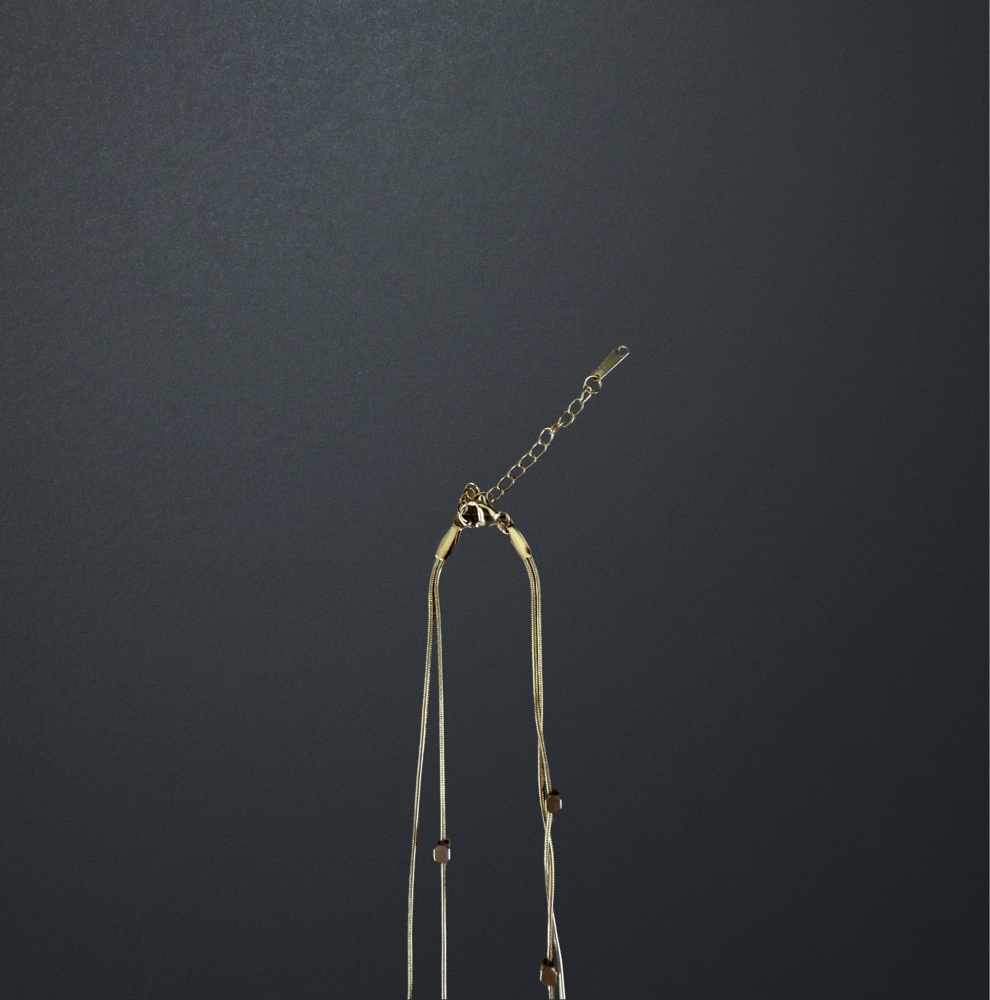 Gold Stainless Steel Double-Layer Cube Bead Necklace image 2