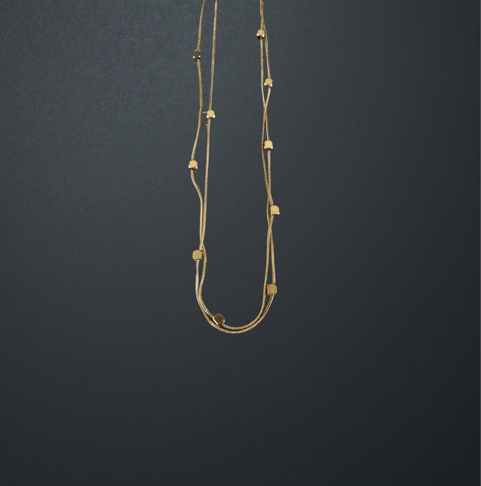 Gold Stainless Steel Double-Layer Cube Bead Necklace image 3
