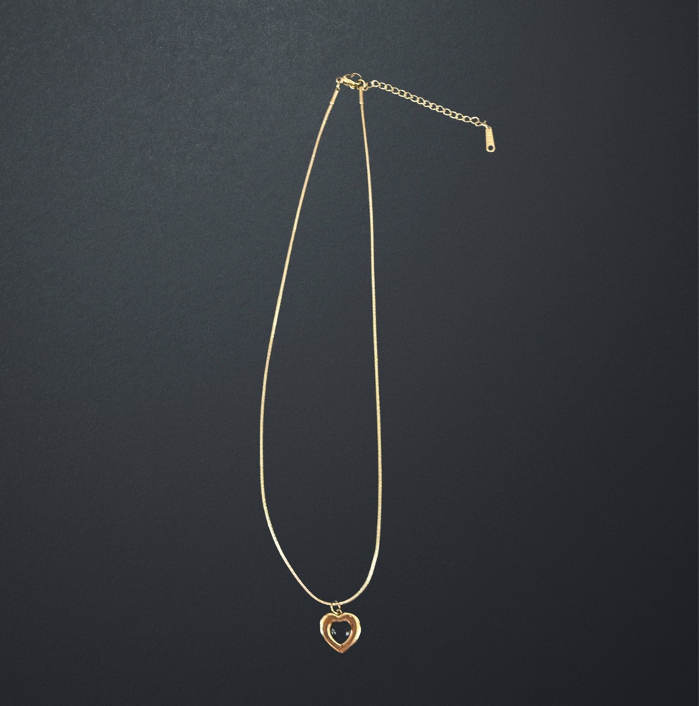 Gold Stainless Steel Heart Necklace with Black Stone