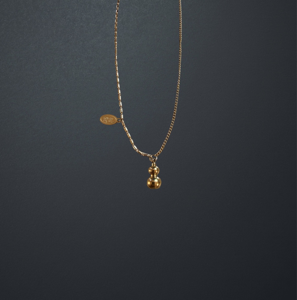 Gold Stainless Steel Lucky "Wulu" Gourd Necklace image 2