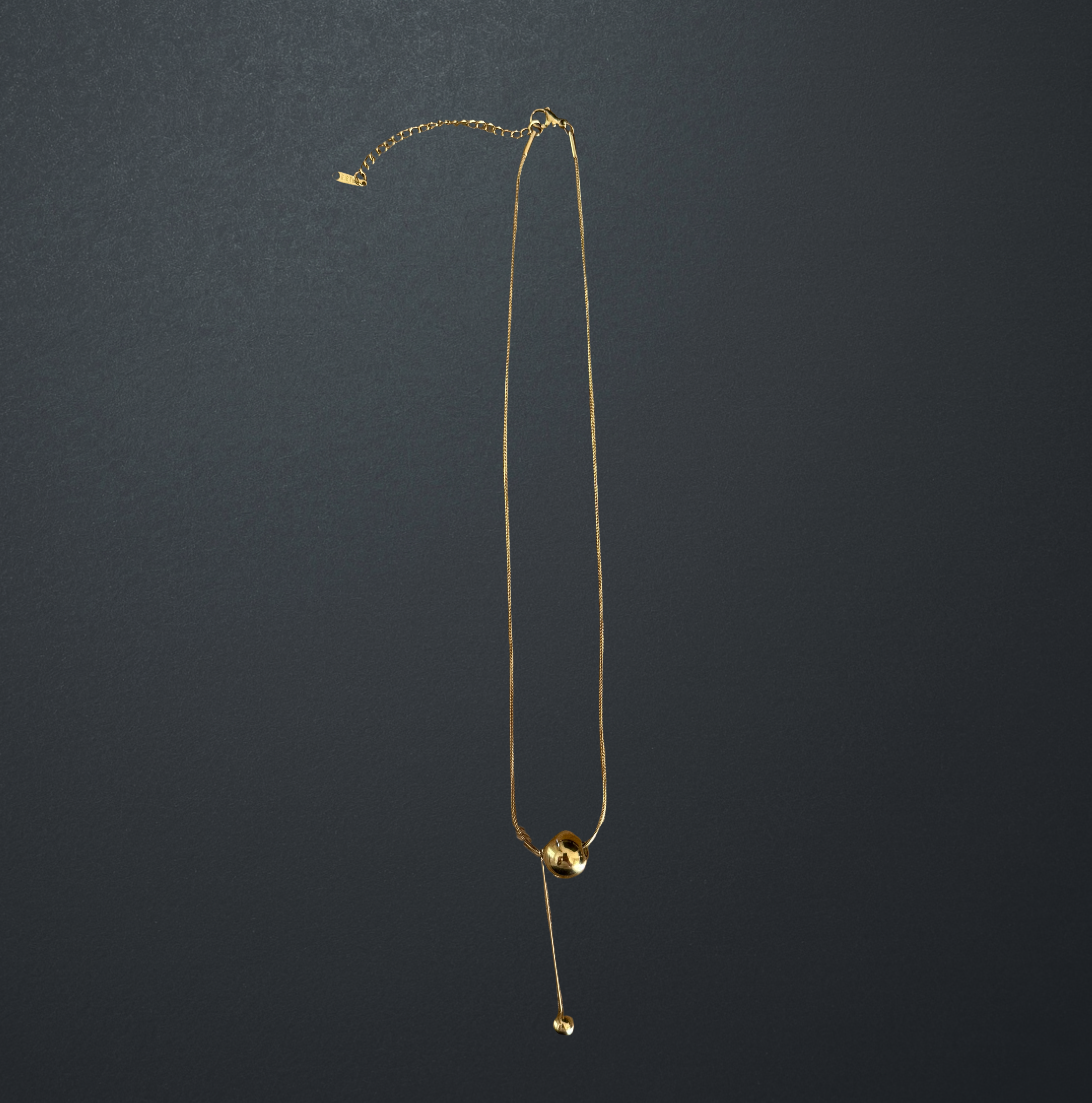 Gold Stainless Steel Sphere Lariat Necklace