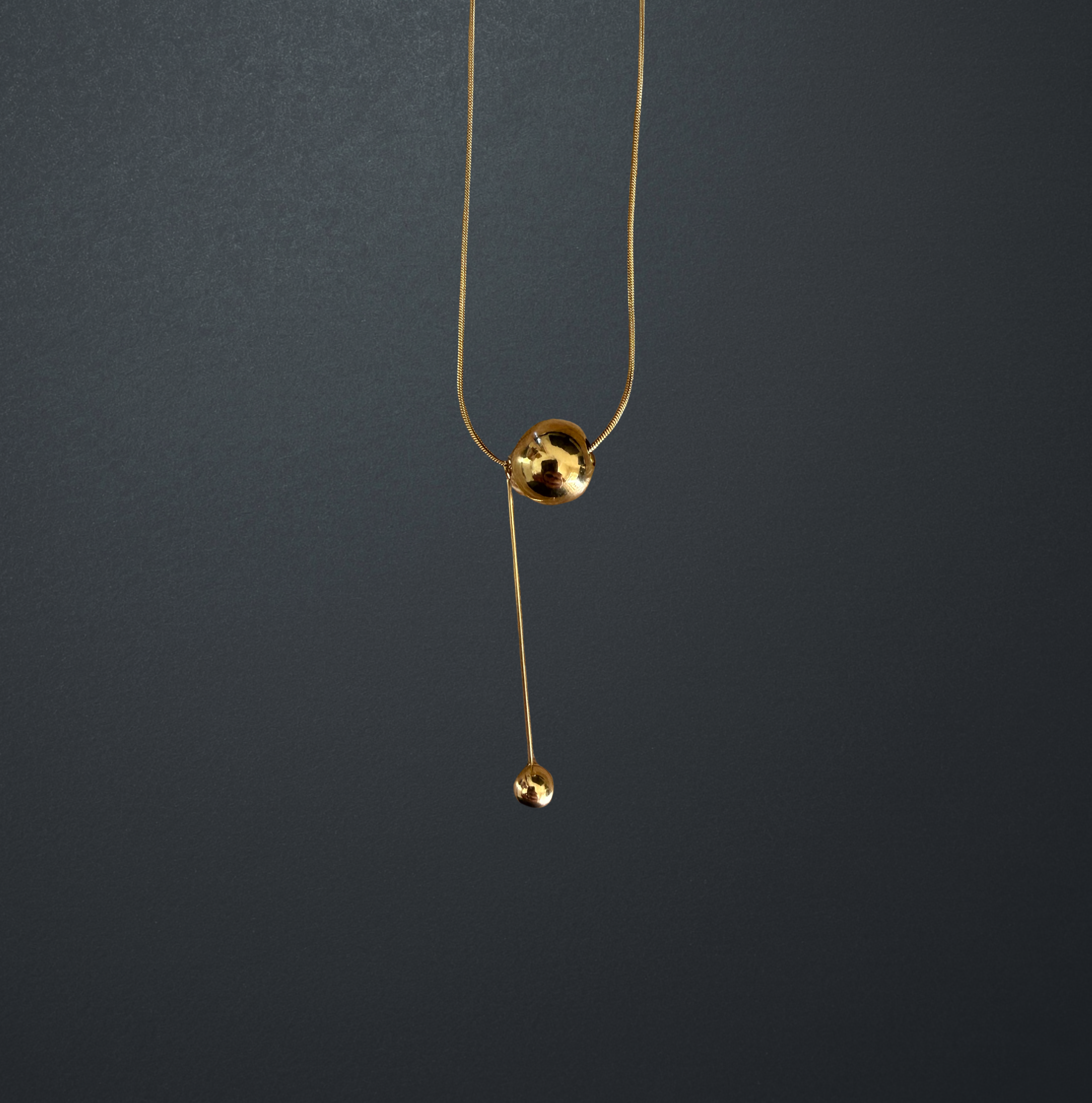 Gold Stainless Steel Sphere Lariat Necklace image 2